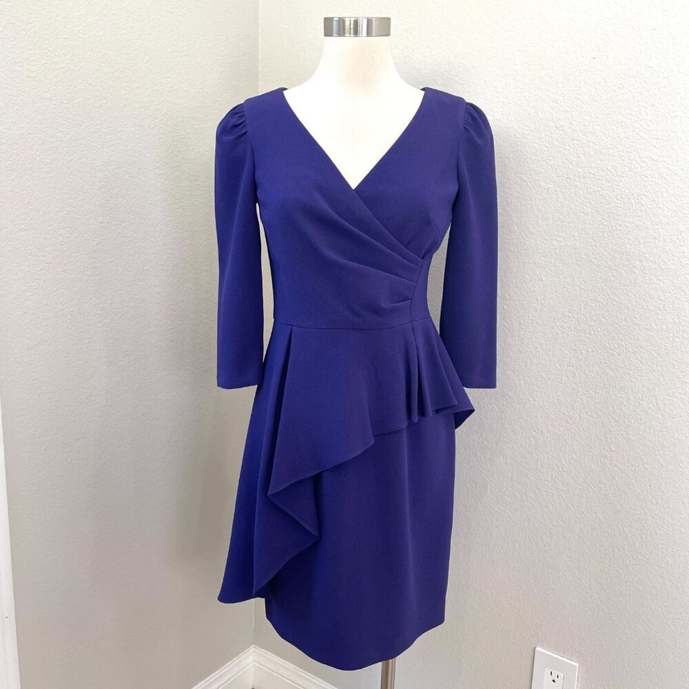 Rickie Freeman‎ Teri Jon Womens 4 Purple V Neck Sheath Dress 3/4 Sleeve